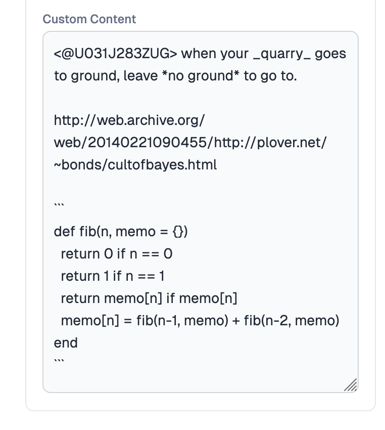 Slack formatting input