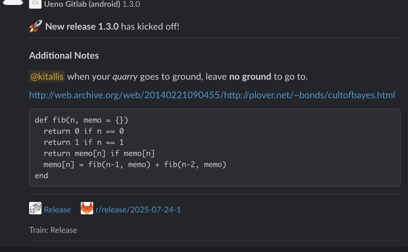Slack formatting output